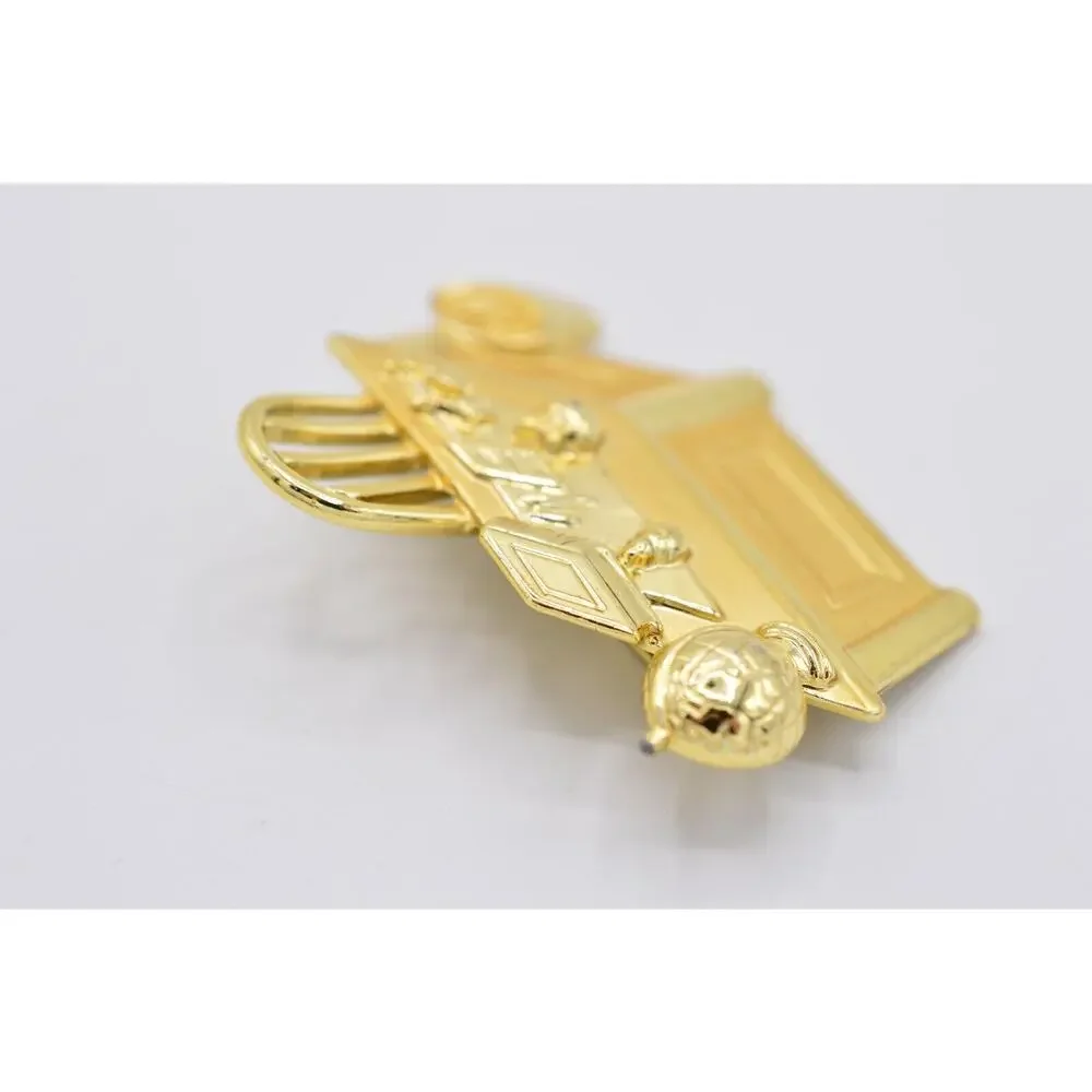 JJ Vintage Teacher Desk Pin Brooch Brushed Gold Professor Globe Signed 1980s 9B